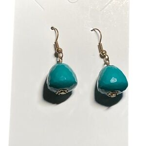 Teal and Brass Vintage Style Bead Earrings